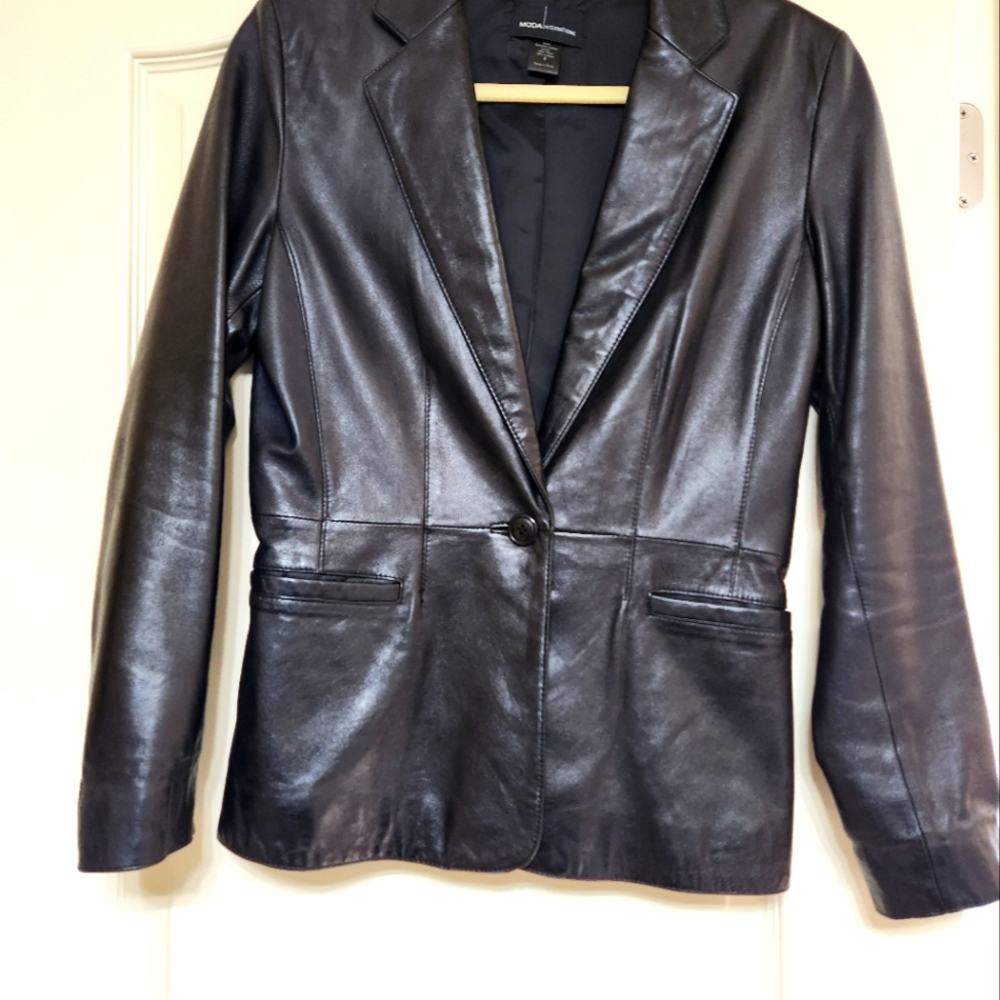 Genuine Black Leather Blazer Size 8